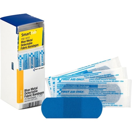 First Aid Only Metal-Detectable Bandages, 1"x3", Blue FAOFAE3010